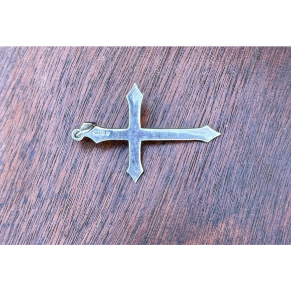 Vintage Sterling Silver Marcasite & Pearl Cross Statement Necklace Pendant 2" - Picture 6 of 8